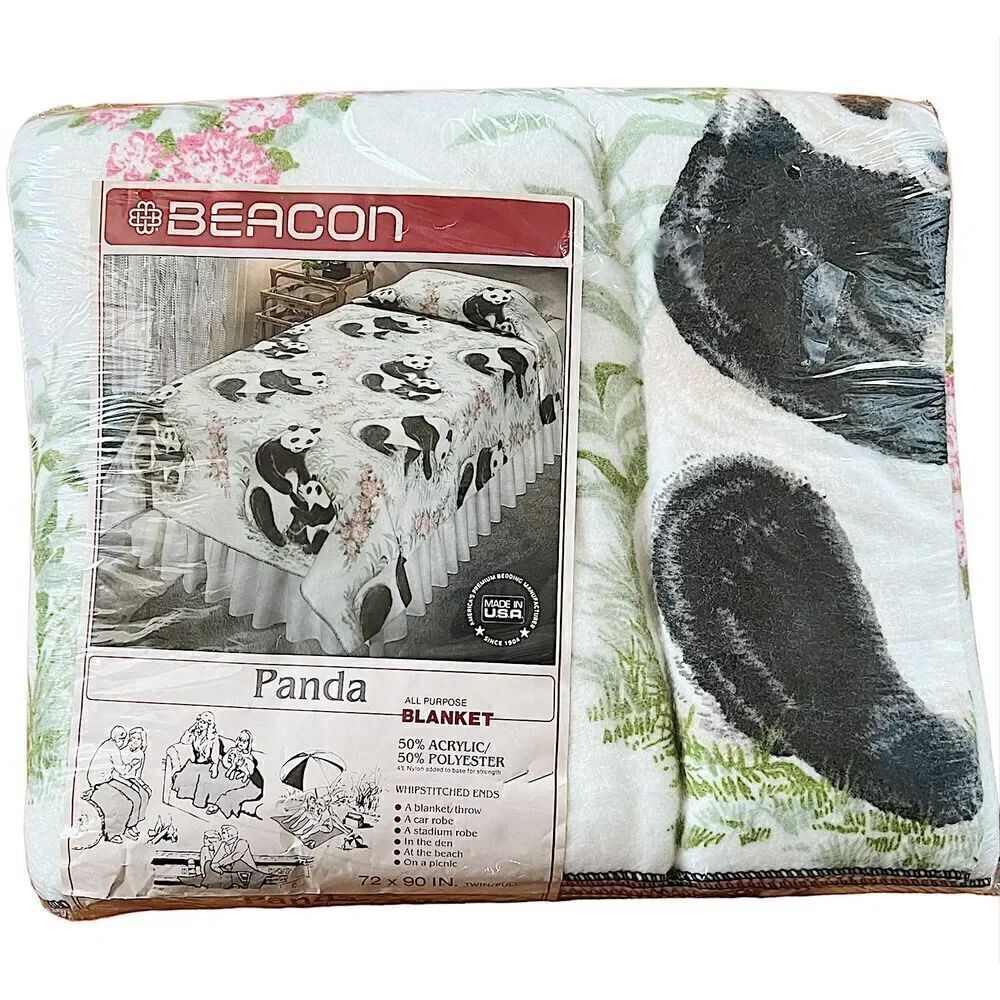 Vintage Beacon Panda Blanket twin/full New 72 x 90” old stock